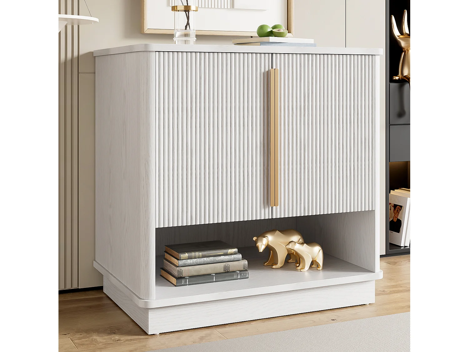 Scarpiera moderna con 2 ante e vano a giorno - 60 x 40 x 61 cm - maniglie dorate - MDF - bianco