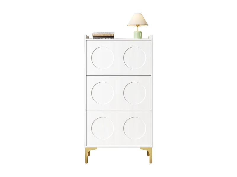 Meuble à chaussures moderne - 63 x 24 x 120 cm - avec 3 portes + pieds en métal - MDF - blanc