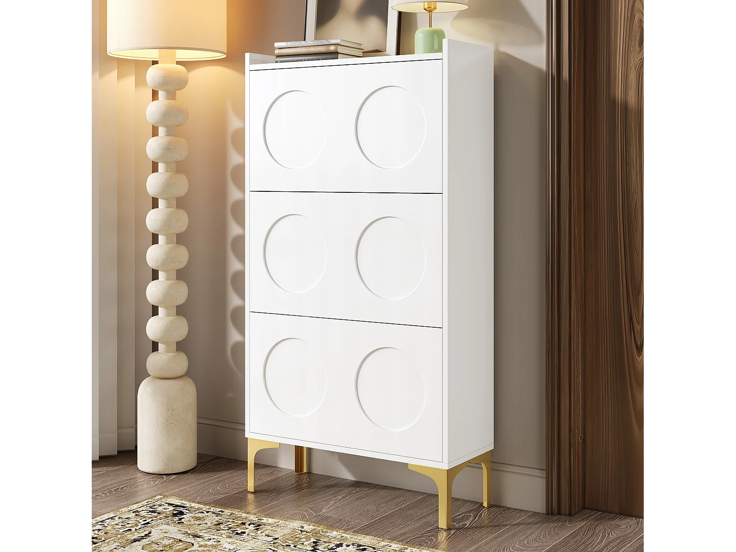 Scarpiera moderna - 63 x 24 x 120 cm - con 3 ante + gambe in metallo - MDF - bianco