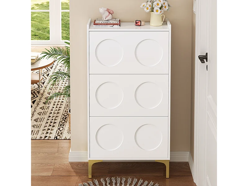 Meuble à chaussures moderne - 63 x 24 x 120 cm - avec 3 portes + pieds en métal - MDF - blanc