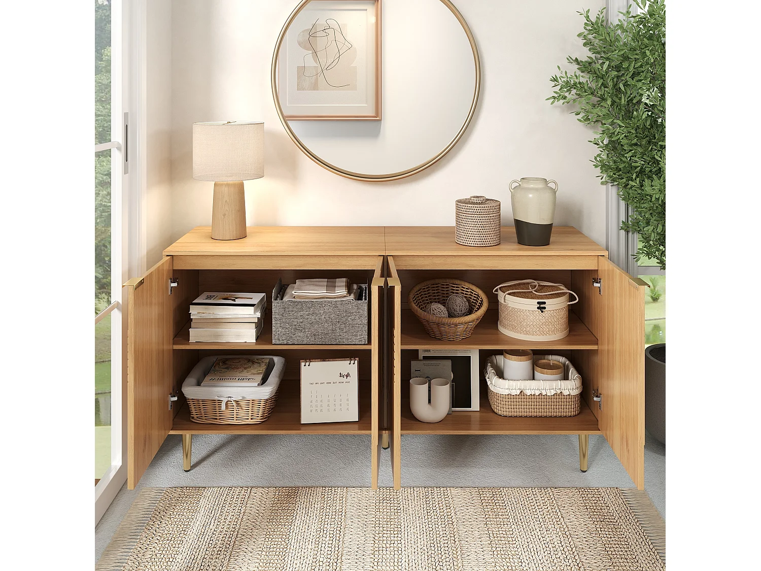 Buffet moderne et simple - 140 x 40 x 72 cm - meuble de rangement pour salon - MDF - naturel
