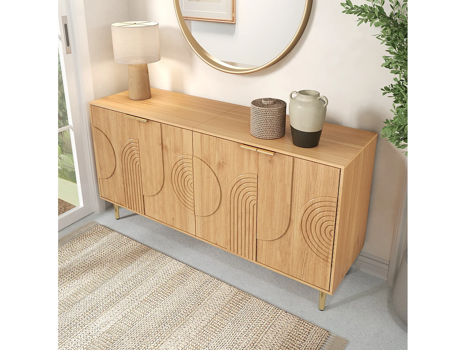 Buffet moderne et simple - 140 x 40 x 72 cm - meuble de rangement pour salon - MDF - naturel