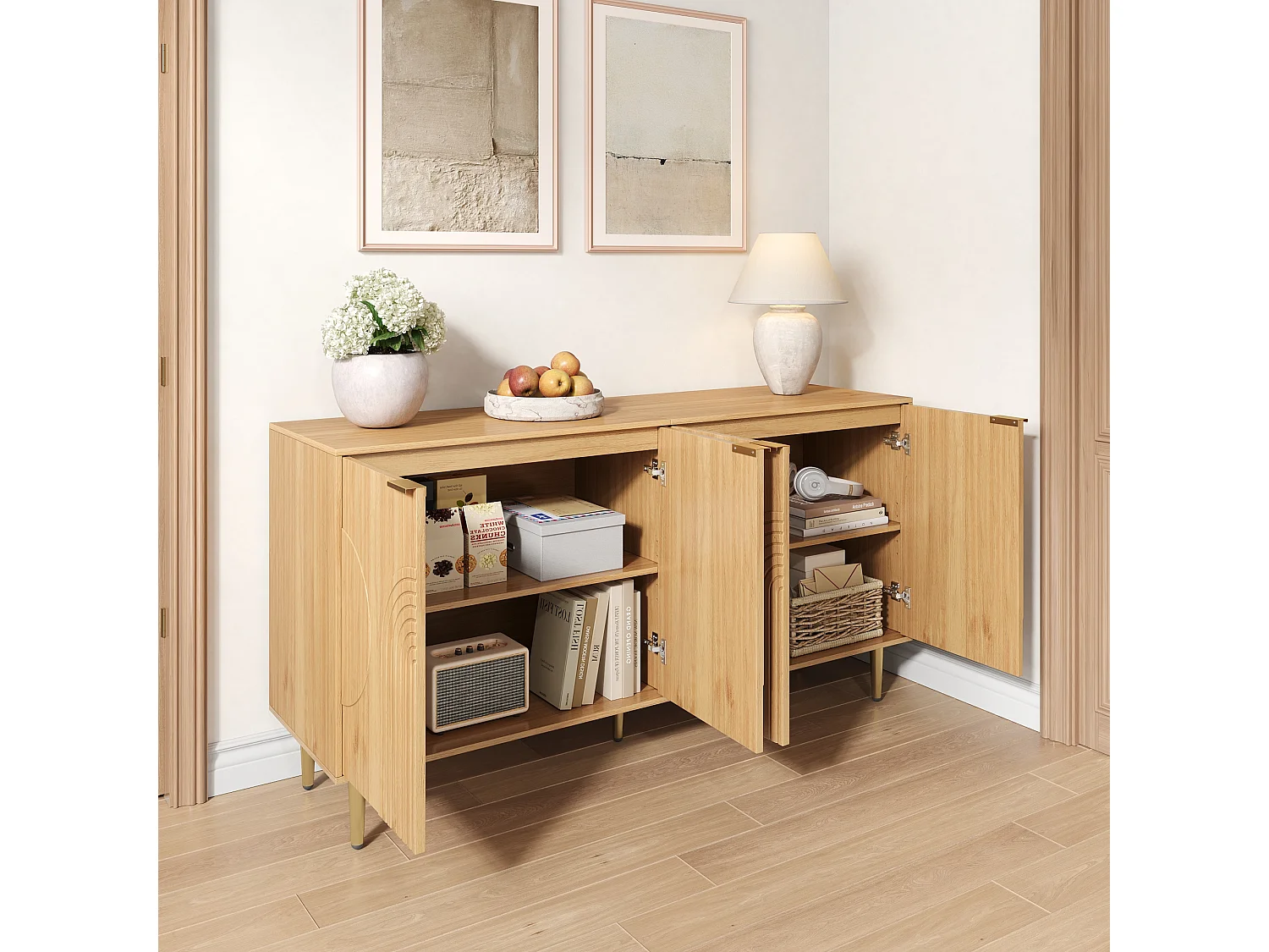 Credenza moderna e semplice - 140 x 40 x 72 cm - mobile contenitore per soggiorno - MDF - naturale