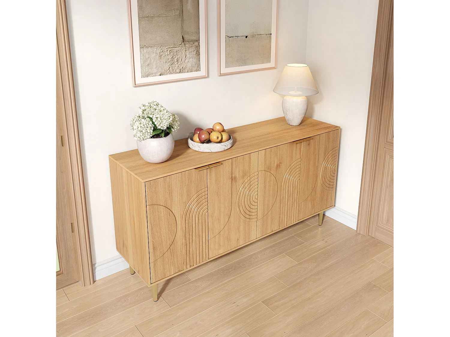 Credenza moderna e semplice - 140 x 40 x 72 cm - mobile contenitore per soggiorno - MDF - naturale