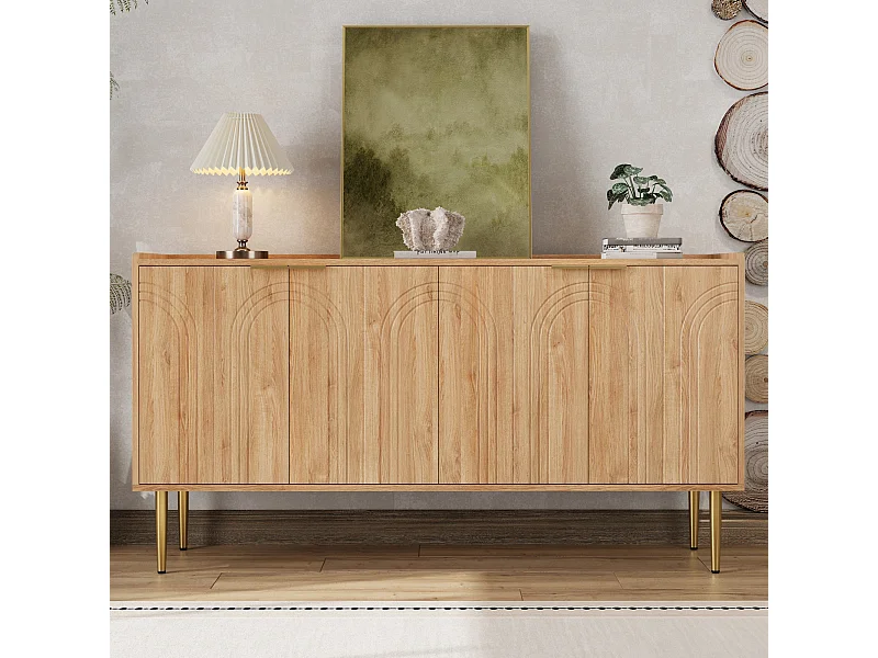 Buffet moderne et simple - 140 x 38 x 75 cm - meuble de rangement pour salon avec 4 portes - MDF - naturel