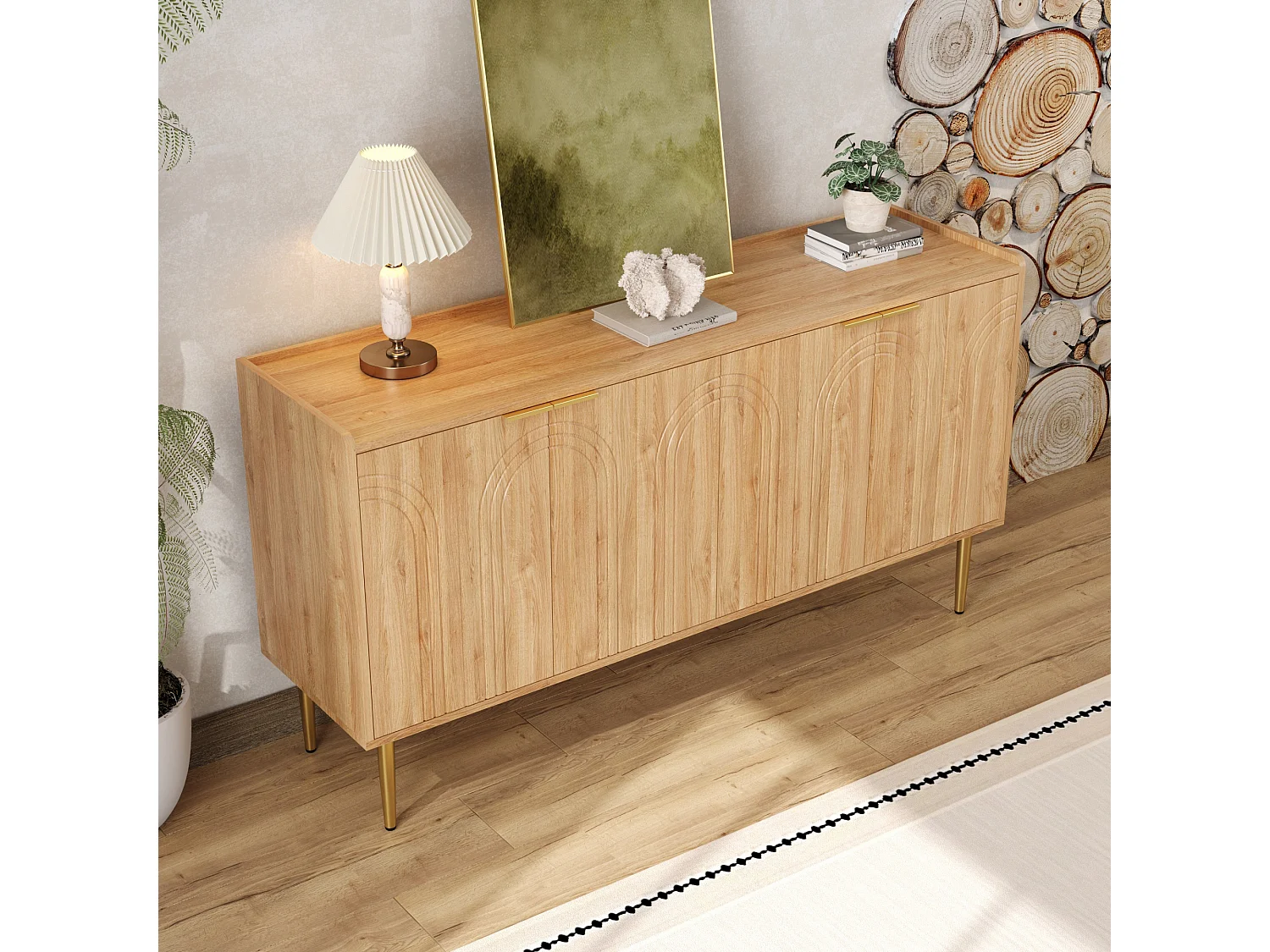 Buffet moderne et simple - 140 x 38 x 75 cm - meuble de rangement pour salon avec 4 portes - MDF - naturel
