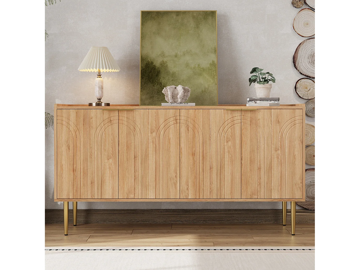 Credenza moderna e semplice - 140 x 38 x 75 cm - mobile contenitore per soggiorno con 4 ante - MDF - naturale