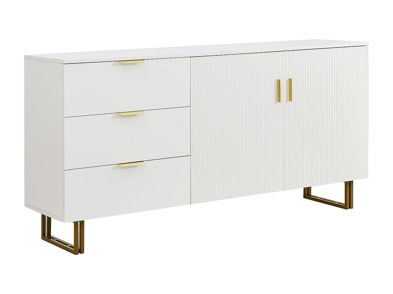 Spiegel- und Sideboard-Set mit goldenen Griffen – Wandspiegel 80 x 80 cm – Sideboard mit 3 Schubladen und 2 Türen 160 x 40 x 81,5 cm