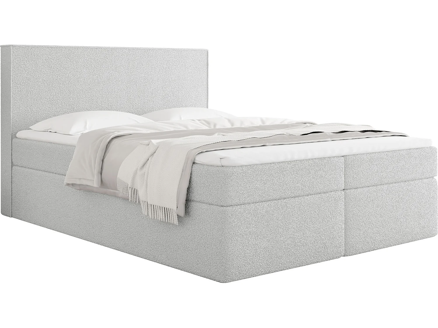 Boxspringbett 180x200 cm mit Bettkasten, Gepolstert Doppelbett mit 7-Zonen Taschenfederkern-Matratze, 5 cm Komfortschaum-Topper Inklusive – Boucle Stoff Grau