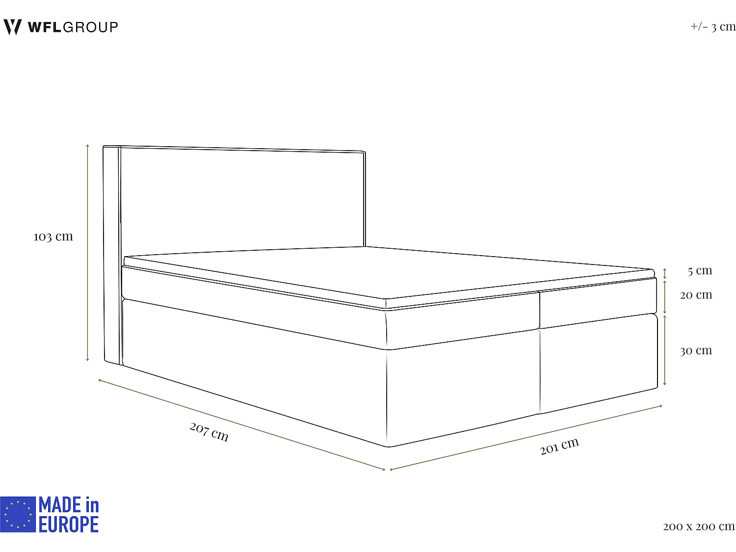 Boxspringbett 200x200 cm mit Bettkasten, Gepolstert Doppelbett mit 7-Zonen Taschenfederkern-Matratze, 5 cm Komfortschaum-Topper Inklusive – Boucle Stoff Grau
