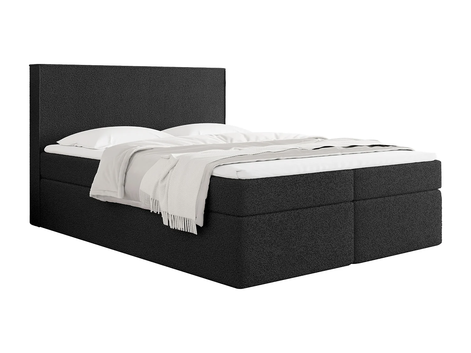 Boxspringbett 180x200 cm mit Bettkasten, Gepolstert Doppelbett mit 7-Zonen Taschenfederkern-Matratze, 5 cm Komfortschaum-Topper Inklusive – Boucle Stoff Schwarz