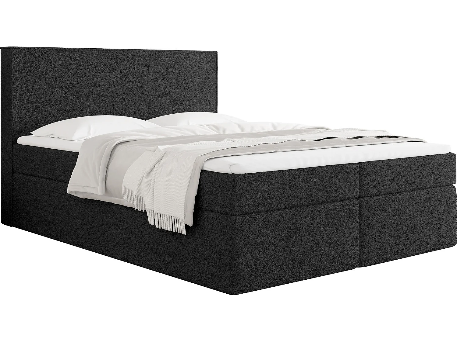 Boxspringbett 180x200 cm mit Bettkasten, Gepolstert Doppelbett mit 7-Zonen Taschenfederkern-Matratze, 5 cm Komfortschaum-Topper Inklusive – Boucle Stoff Schwarz