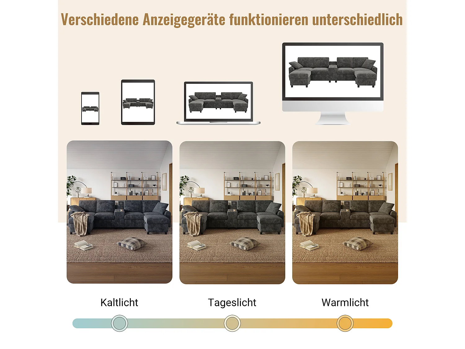 Sofá esquinero con 2 reposapiés con almacenaje, 2 portavasos, 1 puerto USB y enchufes - 315 x 135 x 81 cm - terciopelo - gris