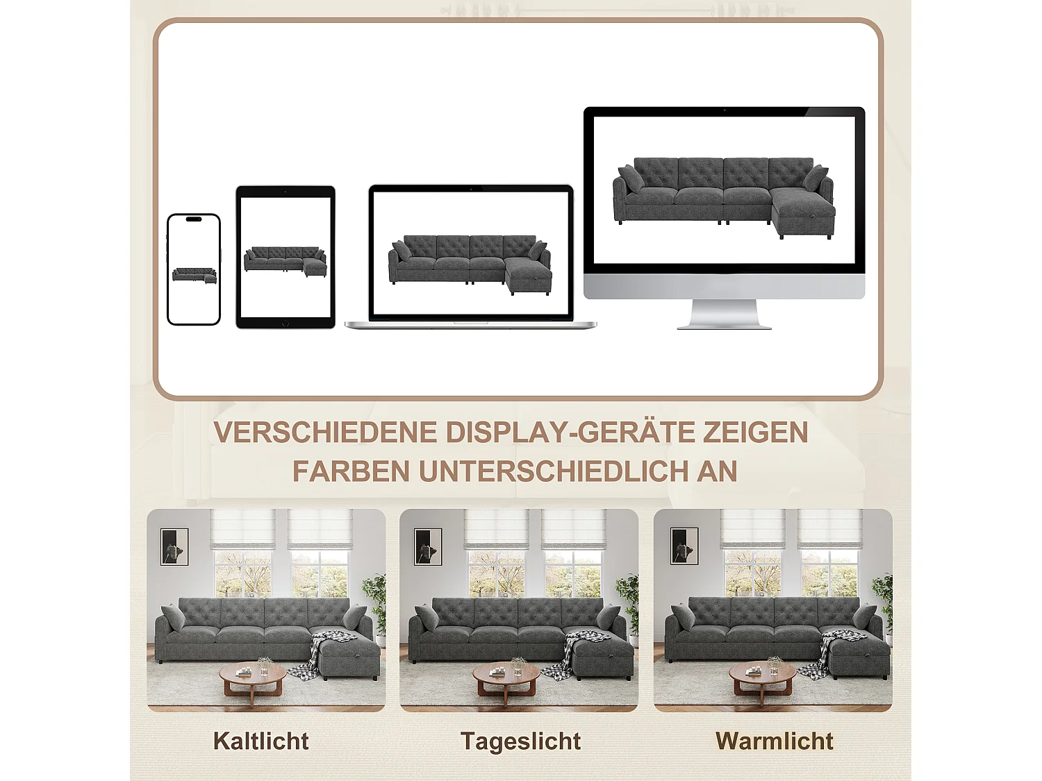 Canapé d'angle 4 places moderne avec rangement - accoudoirs latéraux avec poches 281 x 132 x 86 cm - velours - gris