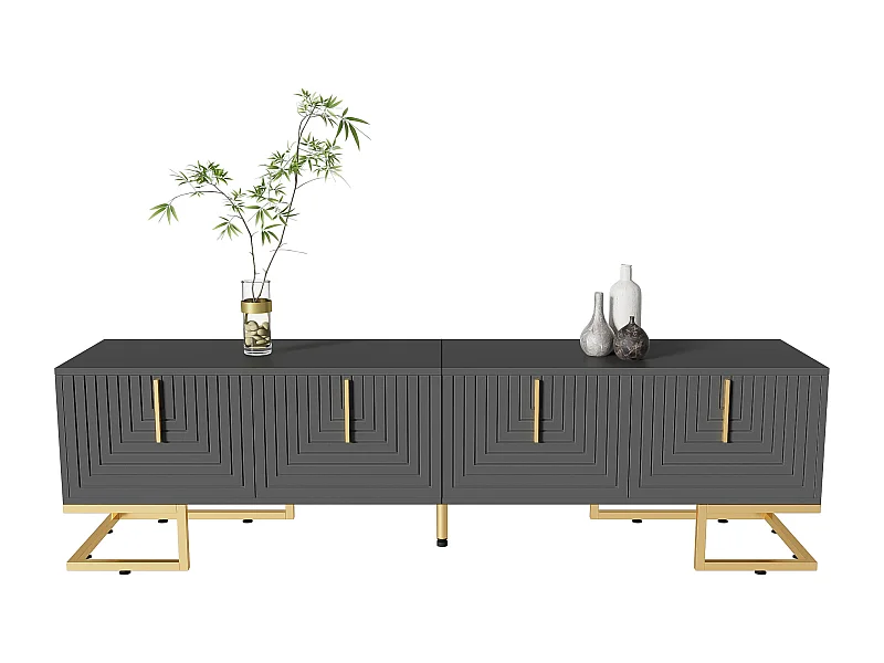 TV-meubel met 4 deuren - 170 x 40 x 45,5 cm - Gouden handgrepen en poten - Spaanplaat - Grijs