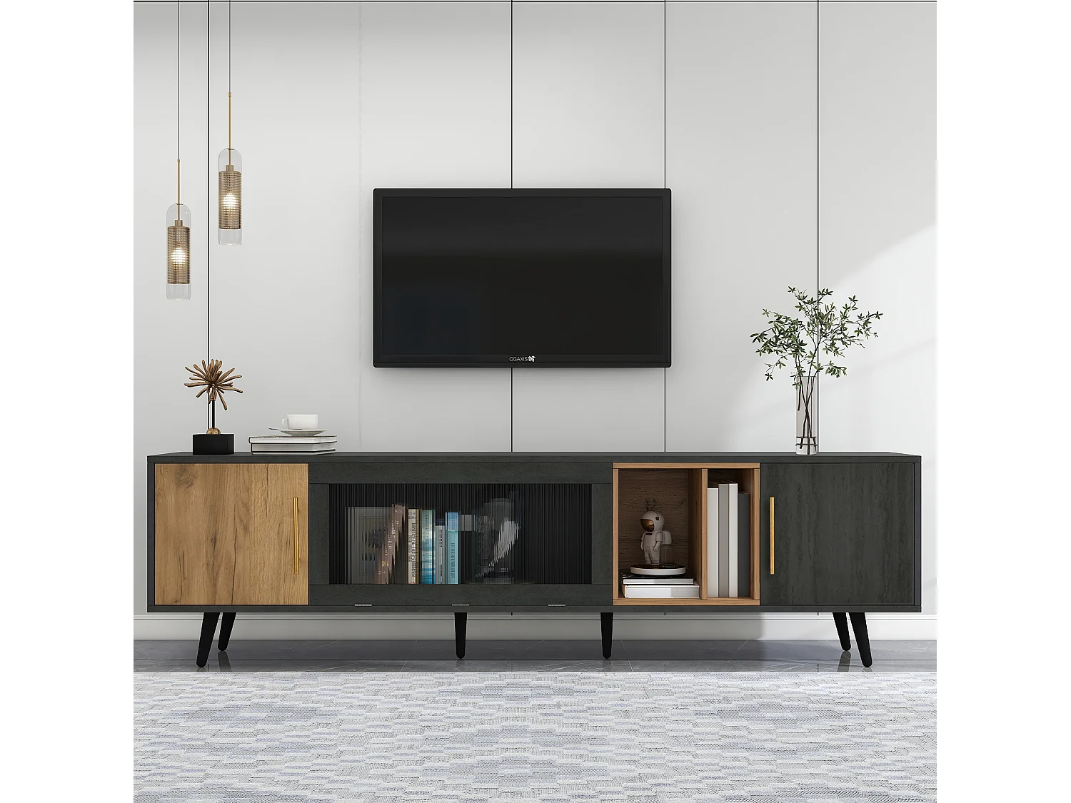 Mobile porta TV con 3 ante e 2 ripiani - 200 x 40 x 55,5 cm - Legno MDF - grigio