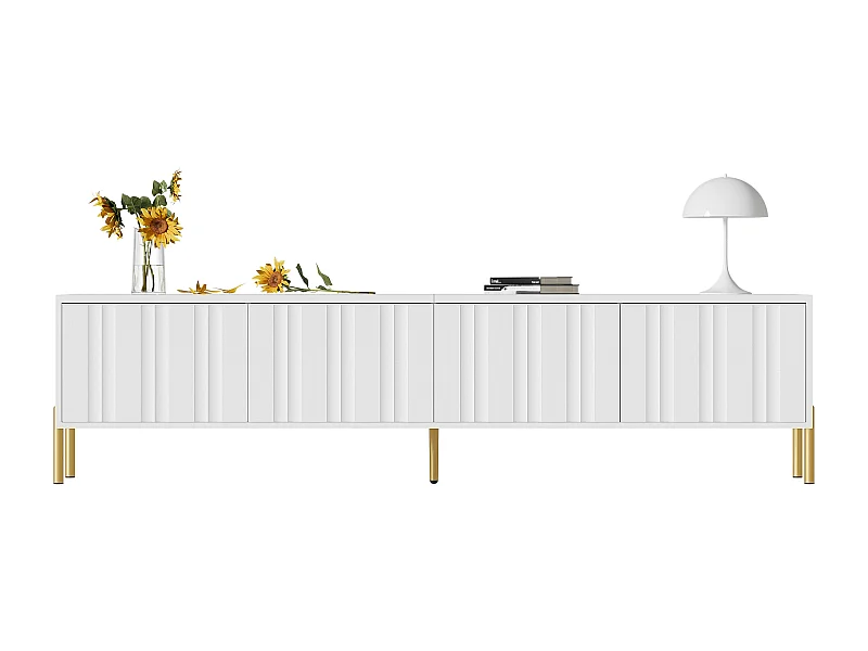 Meuble TV avec 4 portes - 190 x 38 x 48 cm - Bois MDF et panneaux de particules - blanc