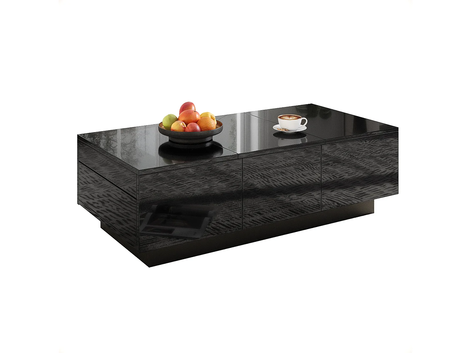 Tavolino da caffè laccato lucido con cassetti e vano scorrevole - 100 x 50 x 31 cm - truciolare - nero