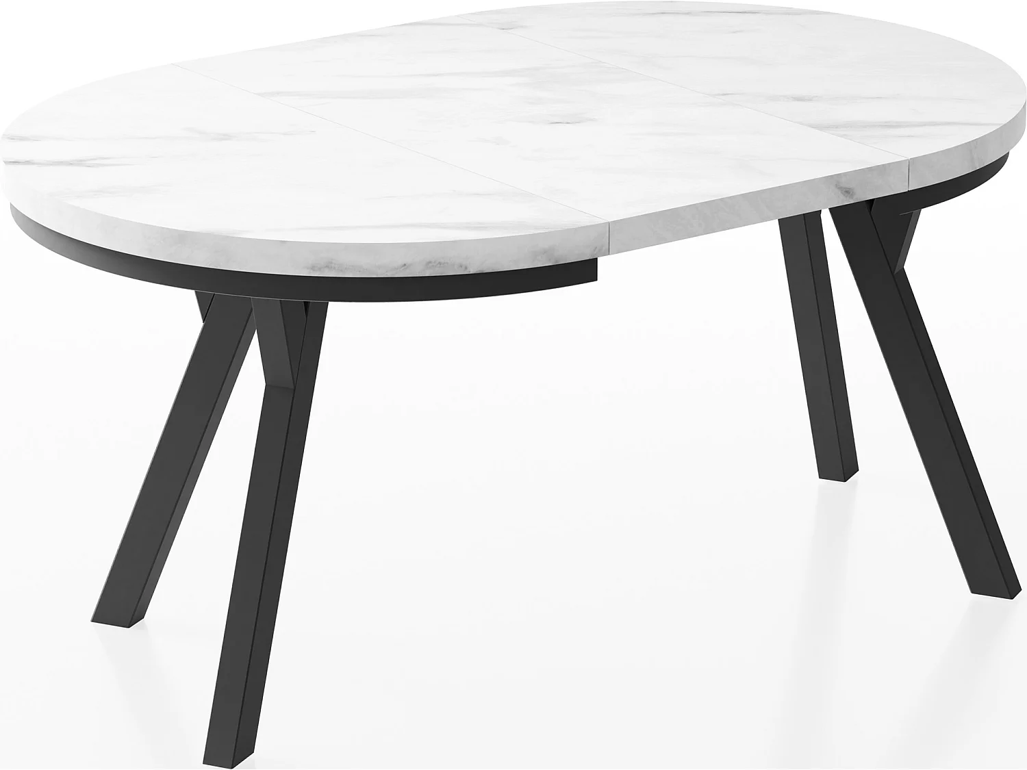 Table à Manger Extensible Ronde Designer - Style Loft, Peu Encombrant -  Pieds Noirs - 100 à 150 cm - Pour 5-8 personnes - Fabriqué en UE - Marbre Blanc - 150 cm