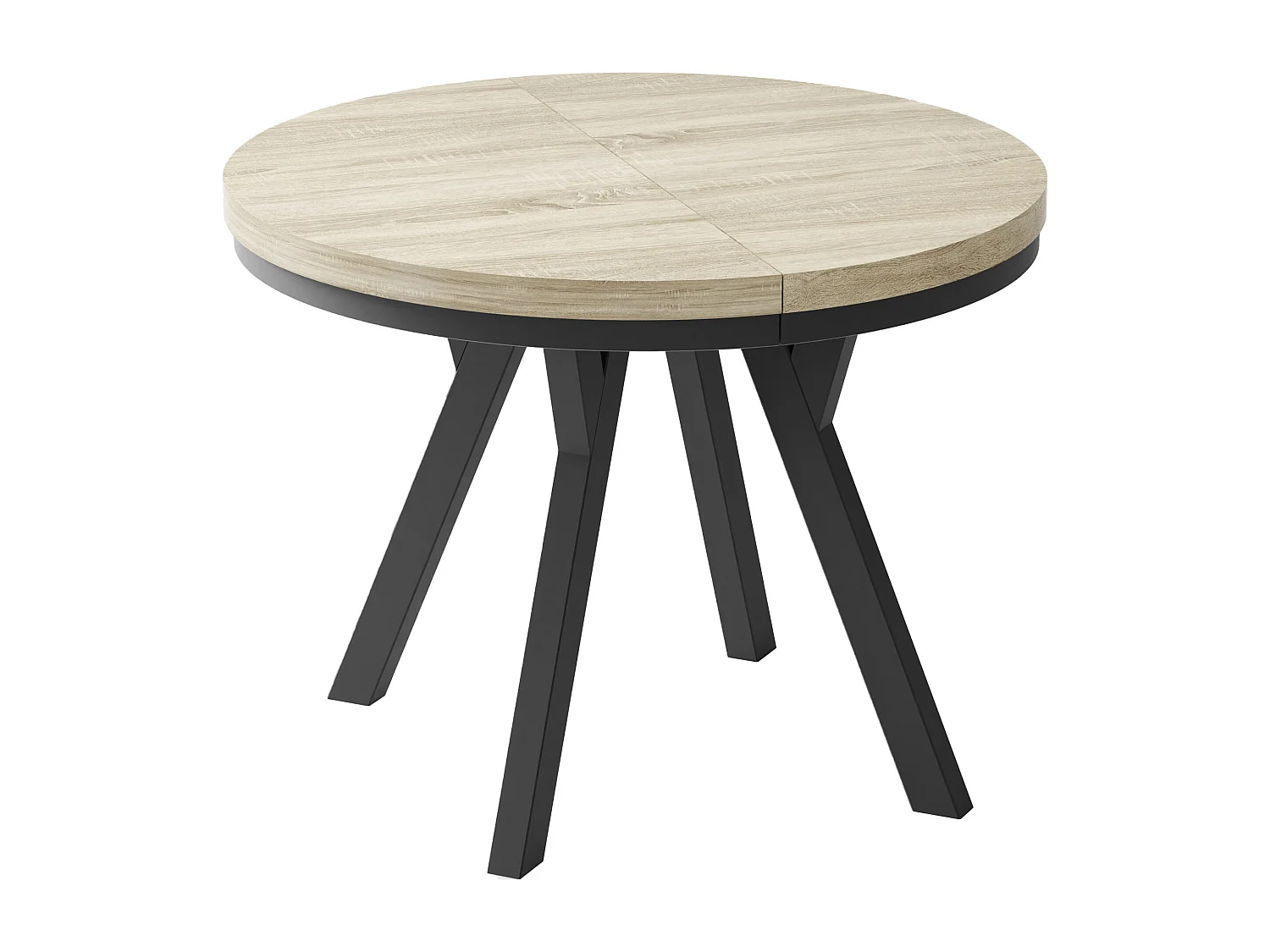 Table à Manger Extensible Ronde Designer - Style Loft, Peu Encombrant -  Pieds Noirs - 100 à 150 cm - Pour 5-8 personnes - Fabriqué en UE - Chêne Sonoma - 150 cm