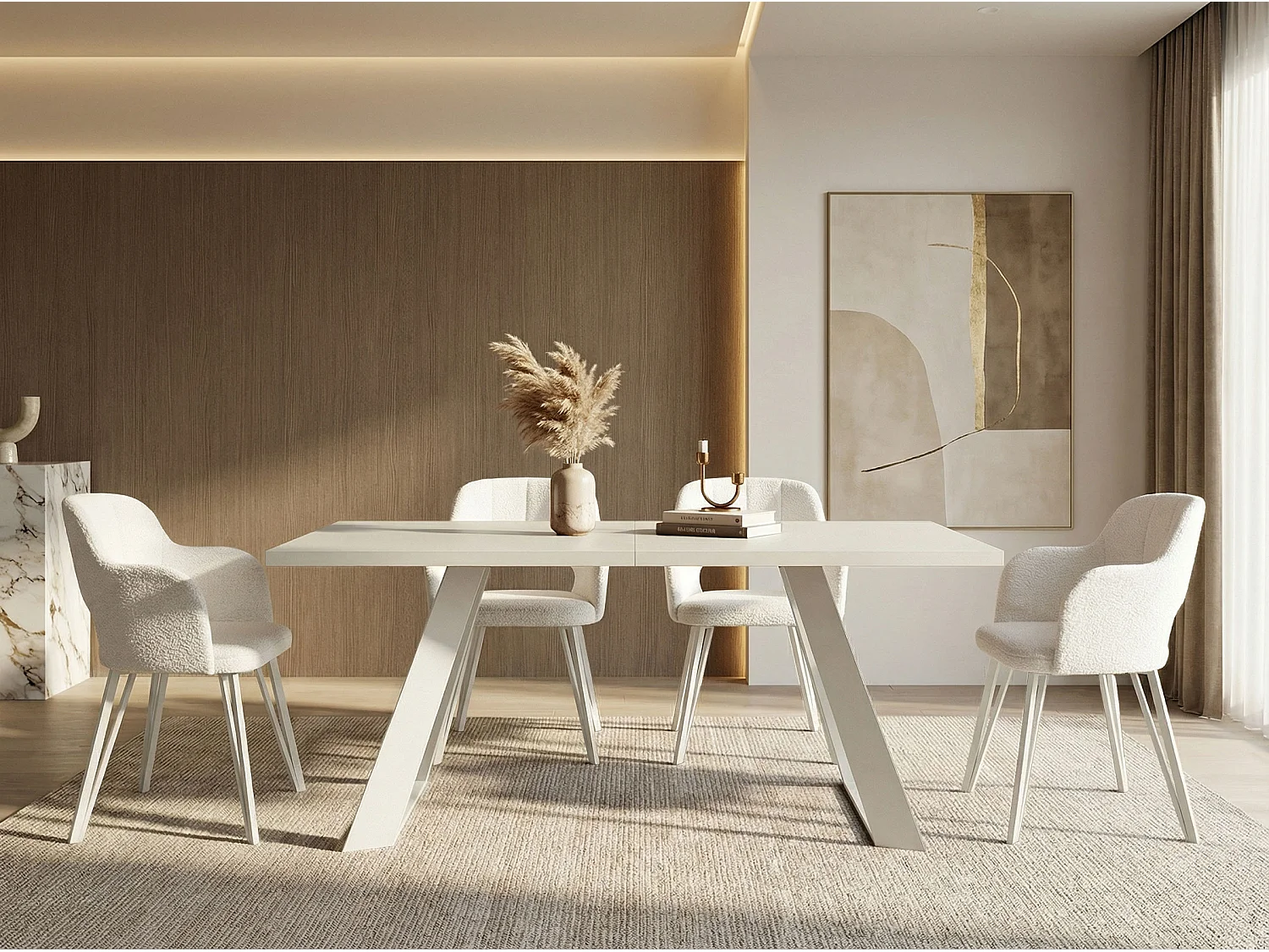 Table à Manger Rectangulaire Extensible avec Cadre Métallique Noir – Table Économiseuse d'Espace Style Loft pour Salon – Blanc avec Pieds Métalliques Noirs – 160...