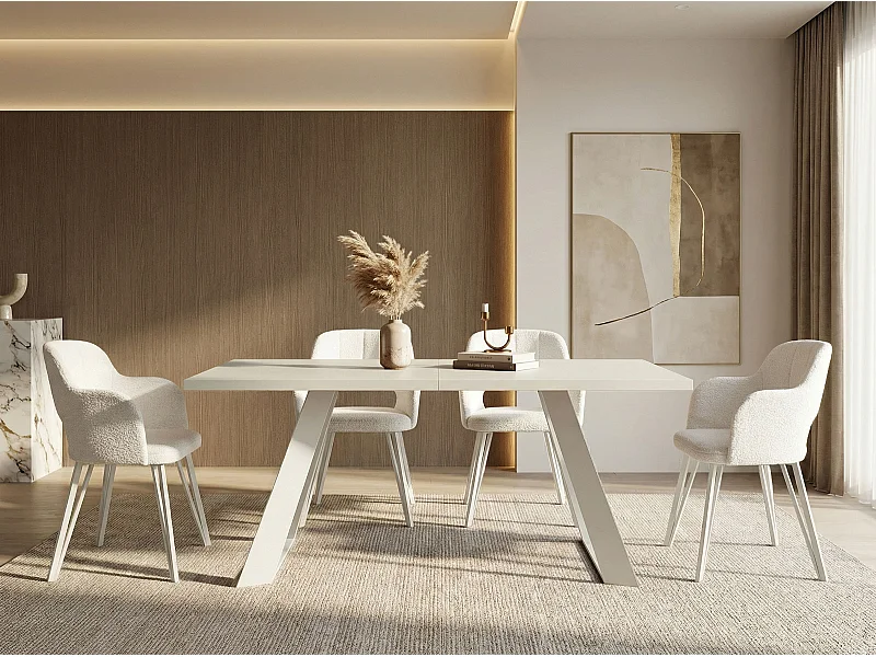 Table à Manger Rectangulaire Extensible avec Cadre Métallique Noir – Table Économiseuse d'Espace Style Loft pour Salon – Blanc avec Pieds Métalliques Noirs – 160...