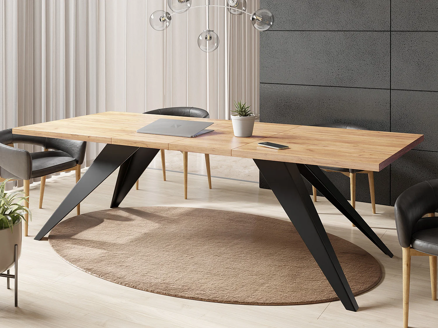 Table à Manger Vance Style Moderne - Table Rectangulaire Extensible de 140 à 240 cm, Pieds en Métal Noir Revêtement Poudre - 140 x 80 cm - Chêne Craft