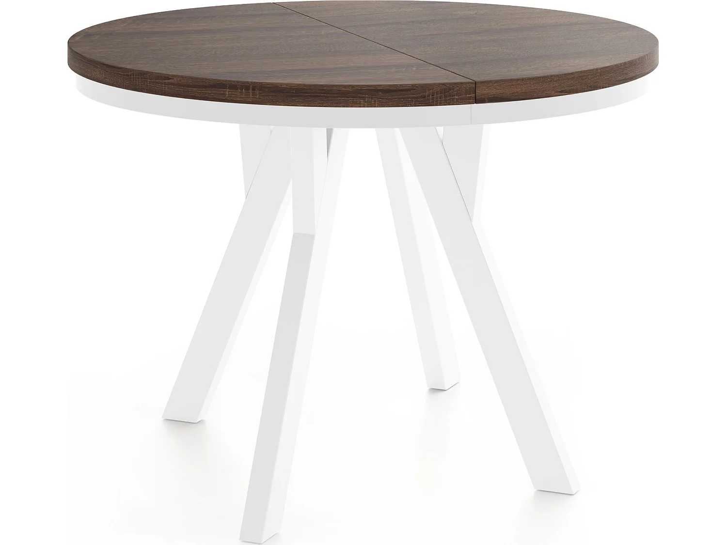 Table à Manger Extensible Ronde Designer – Style Loft, Peu Encombrant – Pieds en Bois Massif Blanc – Table Gain de Place 100 à 140 cm – Chêne Marron Foncé