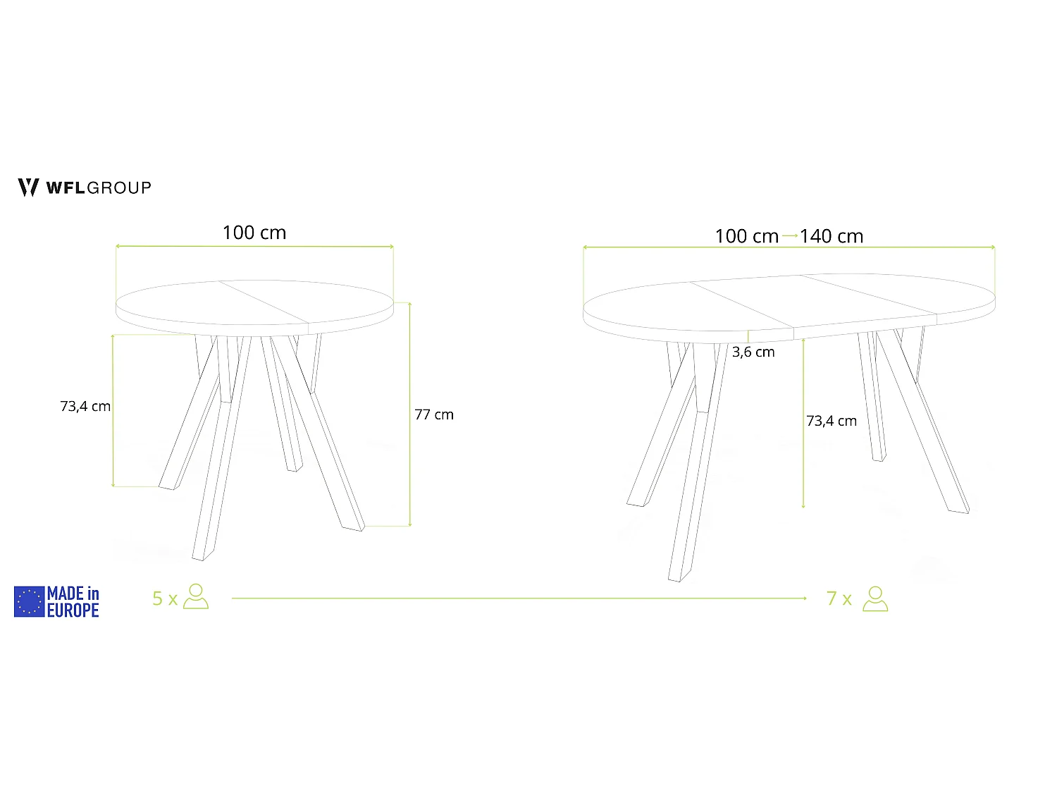 Table à Manger Extensible Ronde Designer – Style Loft, Peu Encombrant – Pieds en Bois Massif Blanc – Table Gain de Place 100 à 140 cm – Chêne Marron Foncé