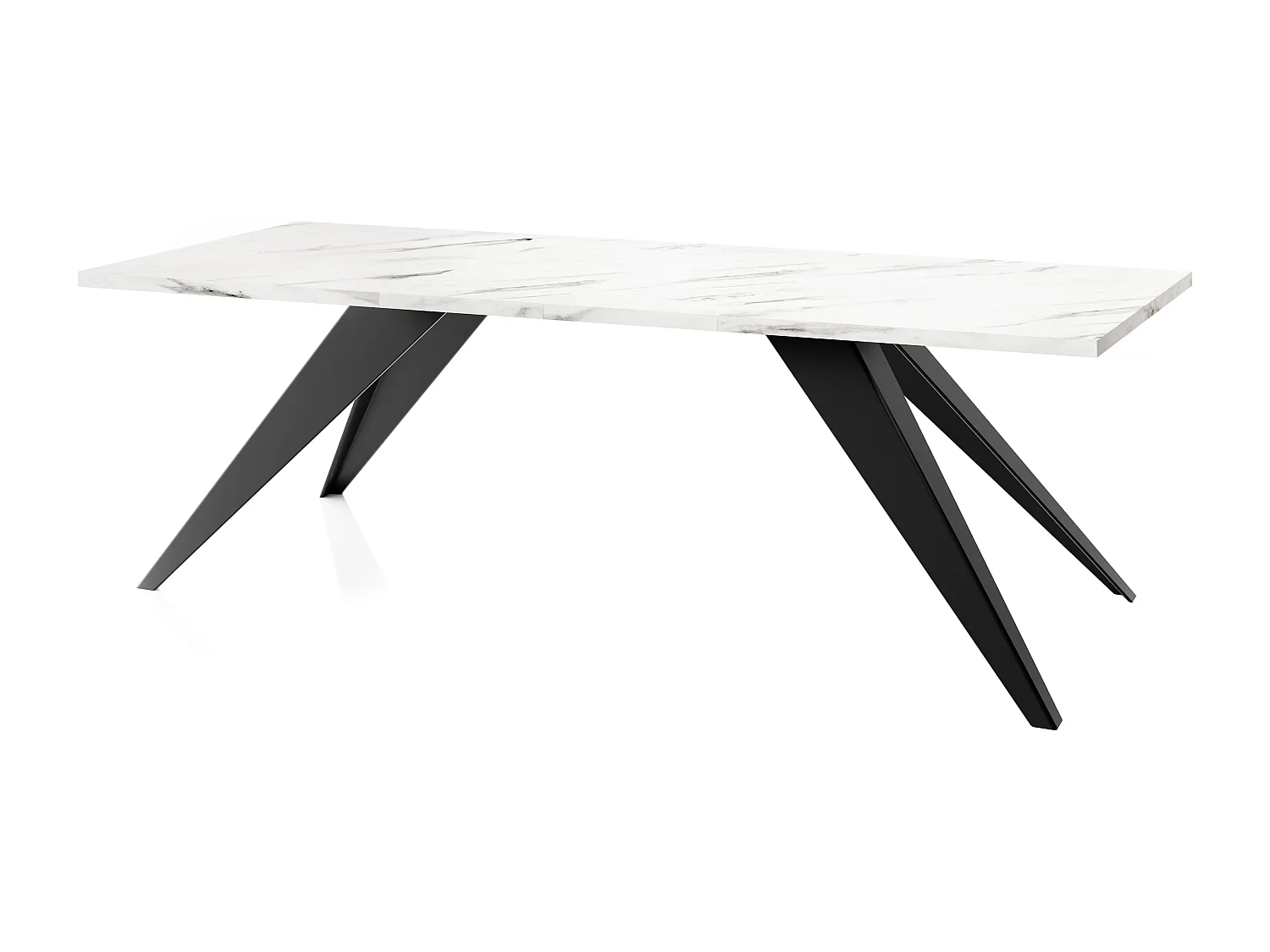 Table à Manger Vance Style Moderne - Table Rectangulaire Extensible de 160 à 260 cm, Pieds en Métal Noir Revêtement Poudre - 160 x 90 cm - Marbre Blanc