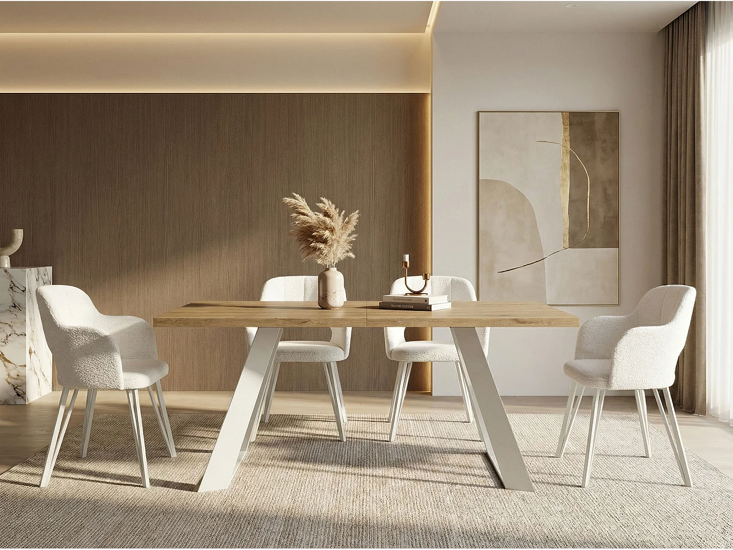 Table à Manger Rectangulaire Extensible avec Cadre Métallique Noir – Table Économiseuse d'Espace Style Loft pour Salon – Chêne Lancelot avec Pieds Métalliques No...