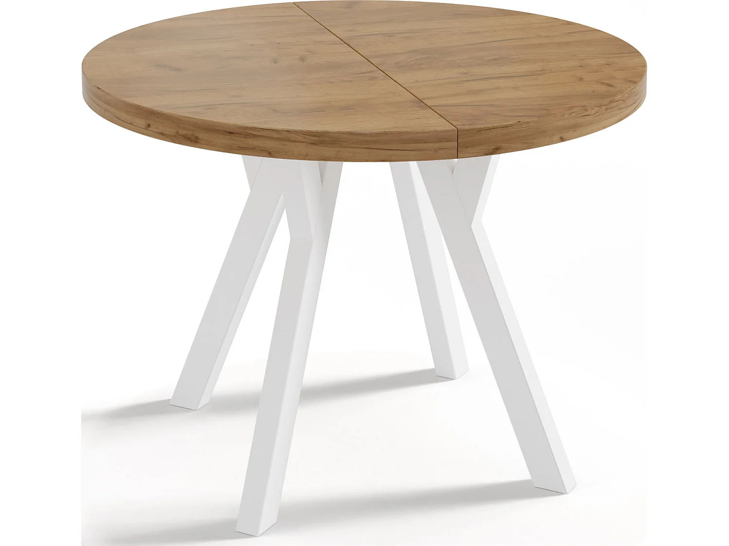 Table à Manger Extensible Ronde Designer - Style Loft, Peu Encombrant - Pieds Blanc - 100 à 200 cm - pour 5-10 personnes - Fabriqué en UE - Chêne Wotan - 200 cm