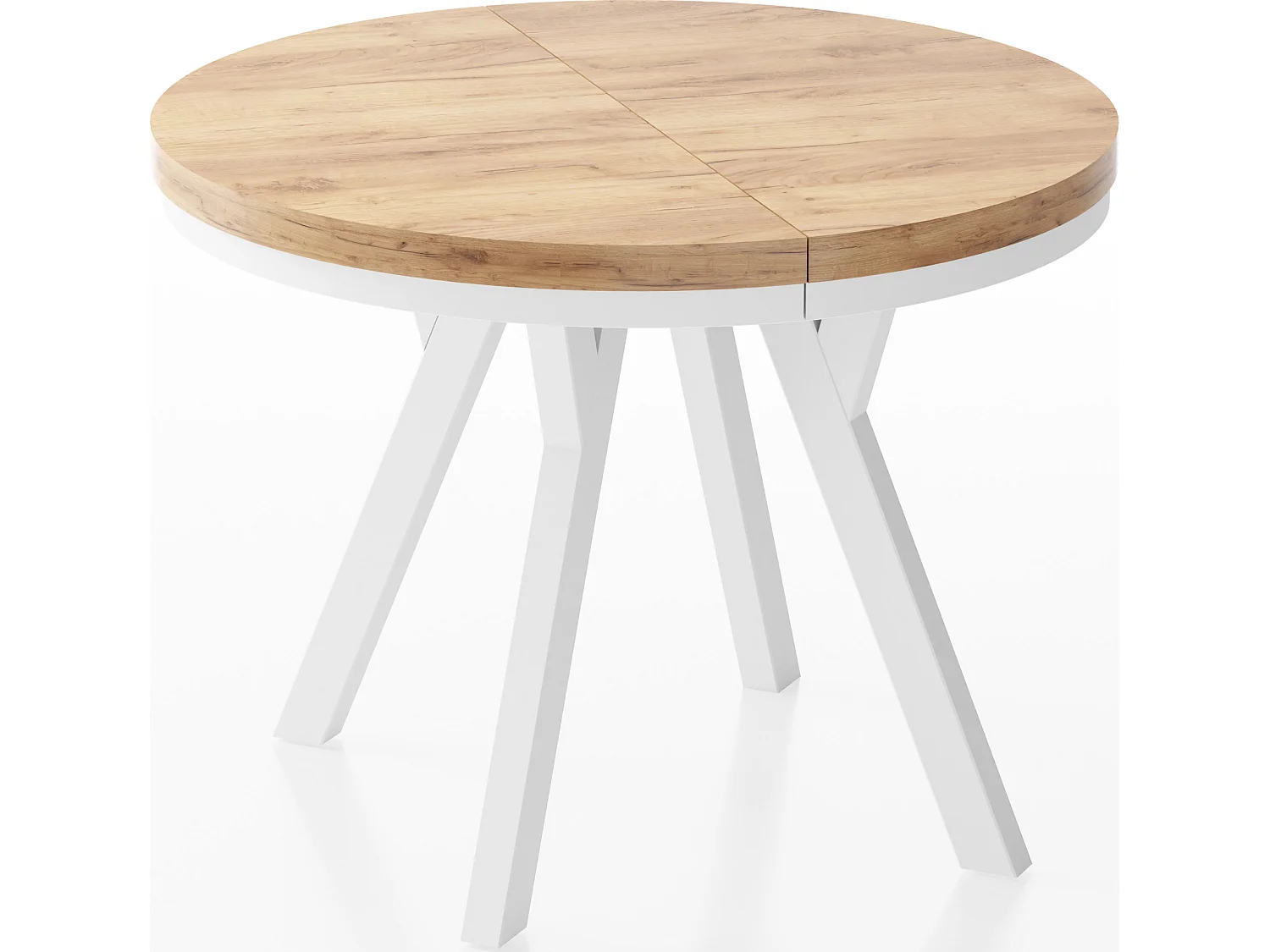 Table à Manger Extensible Ronde Designer - Style Loft, Peu Encombrant - Pieds Blanc - 100 à 150 cm - pour 5-8 personnes - Fabriqué en UE - Chêne Wotan - 150 cm