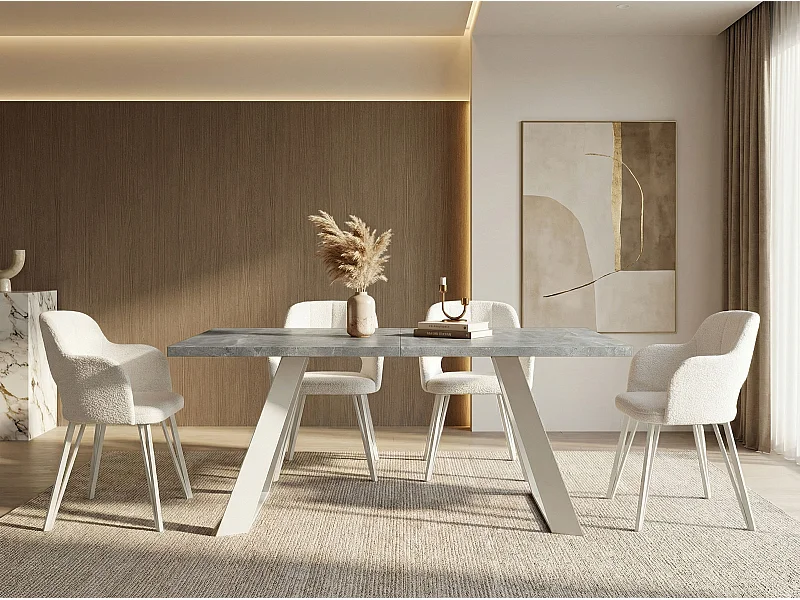 Table à Manger Rectangulaire Extensible avec Cadre Métallique Noir – Table Économiseuse d'Espace Style Loft pour Salon – Blanc avec Pieds Métalliques Noirs – 160...