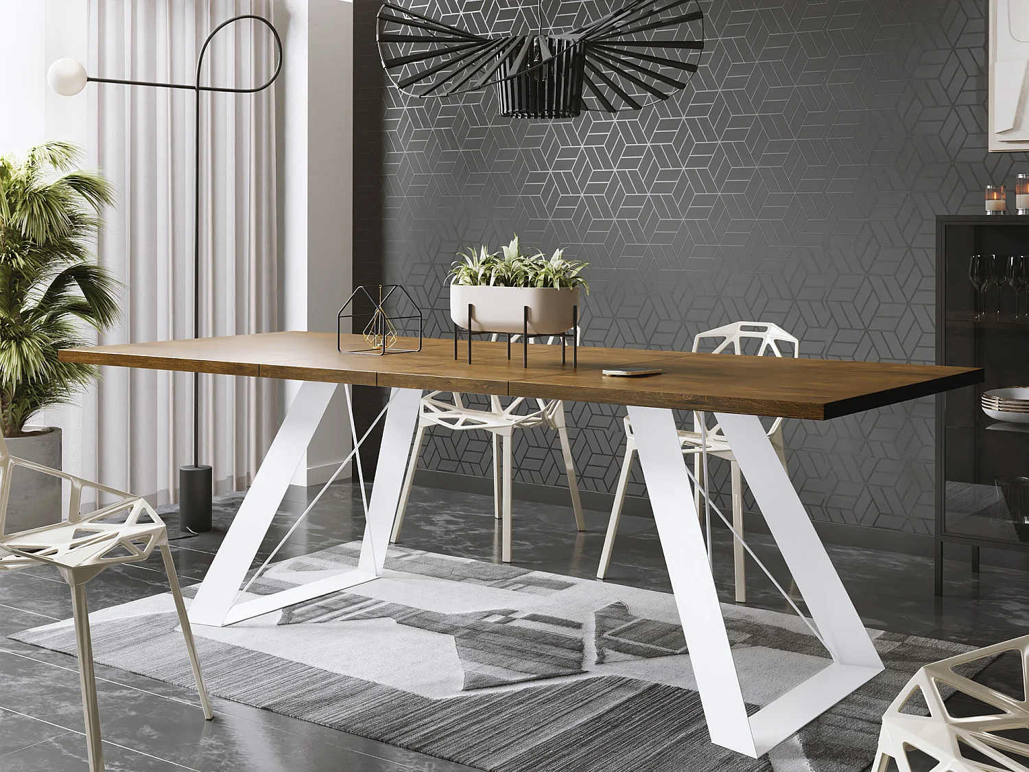 Table à Manger Rectangulaire Extensible avec Cadre Métallique Noir – Table Économiseuse d'Espace Style Loft pour Salon – Chêne Lefkas avec Pieds Métalliques Noir...