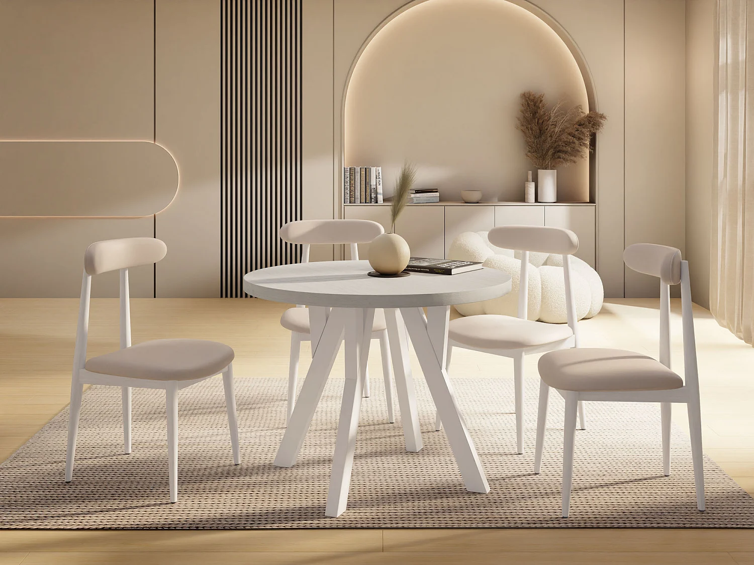 Table à Manger Extensible Ronde Designer – Style Loft, Peu Encombrant -  Pieds en Bois Massif Blanc Noir – Table Gain de Place 80 à 160 cm – Pin Blanc
