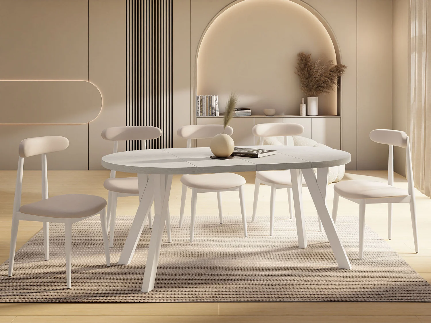 Table à Manger Extensible Ronde Designer – Style Loft, Peu Encombrant -  Pieds en Bois Massif Blanc Noir – Table Gain de Place 80 à 160 cm – Pin Blanc