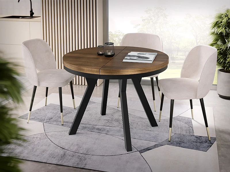 Table à Manger Extensible Ronde Designer - Style Loft, Peu Encombrant -  Pieds Noirs - 100 à 200 cm - Pour 5-10 personnes - Fabriqué en UE - Arvadonna - 200 cm