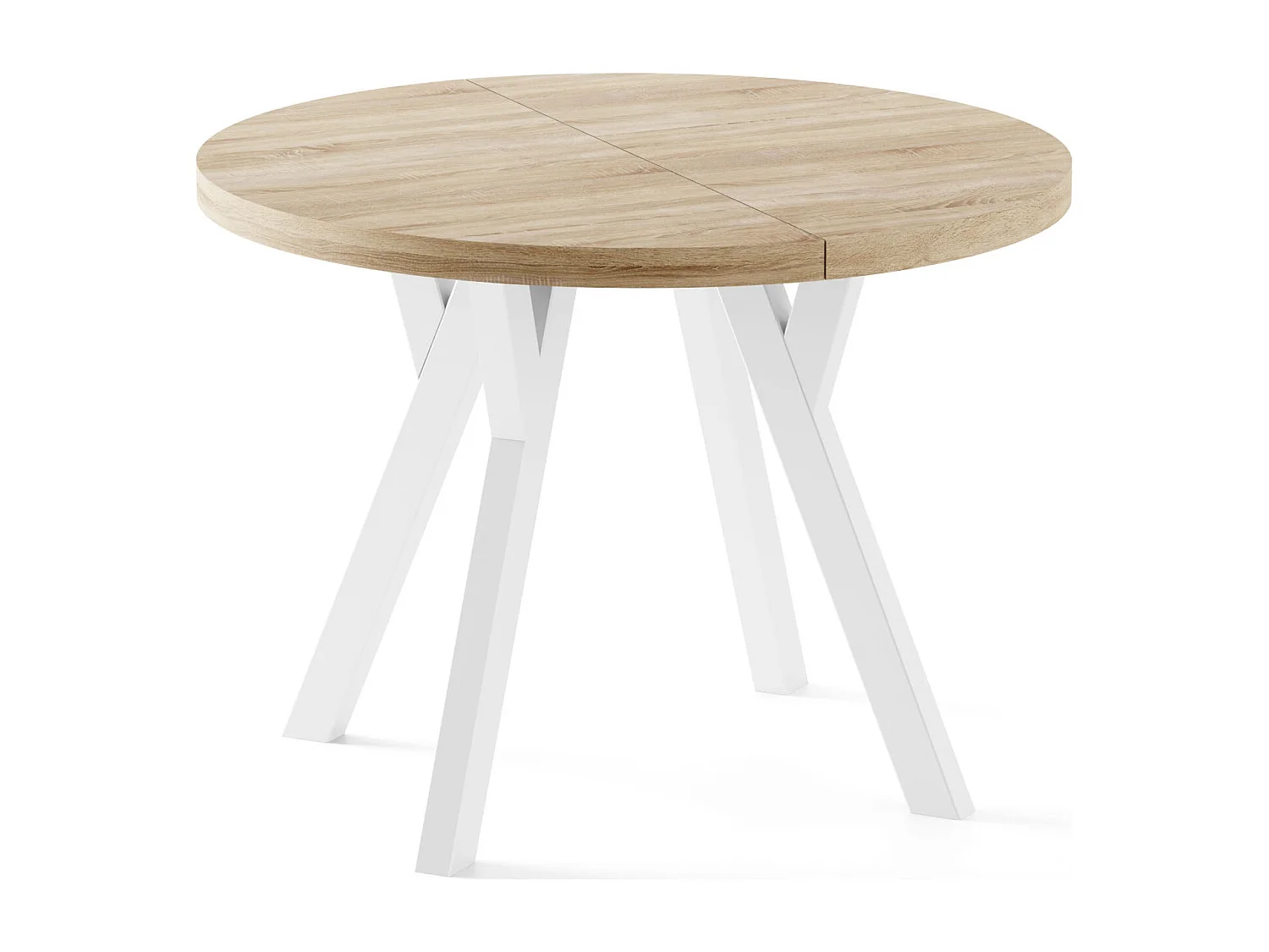 Table à Manger Ronde Extensible XXL Style Loft – 100 à 250cm – Grande Table avec Pieds en Bois Blanc – Table Extra Longue pour 5 à 14 Personnes – Chêne Marron Clair