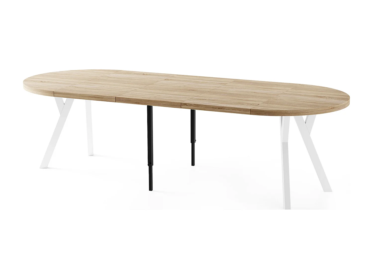 Table à Manger Ronde Extensible XXL Style Loft – 100 à 250cm – Grande Table avec Pieds en Bois Blanc – Table Extra Longue pour 5 à 14 Personnes – Chêne Marron Clair