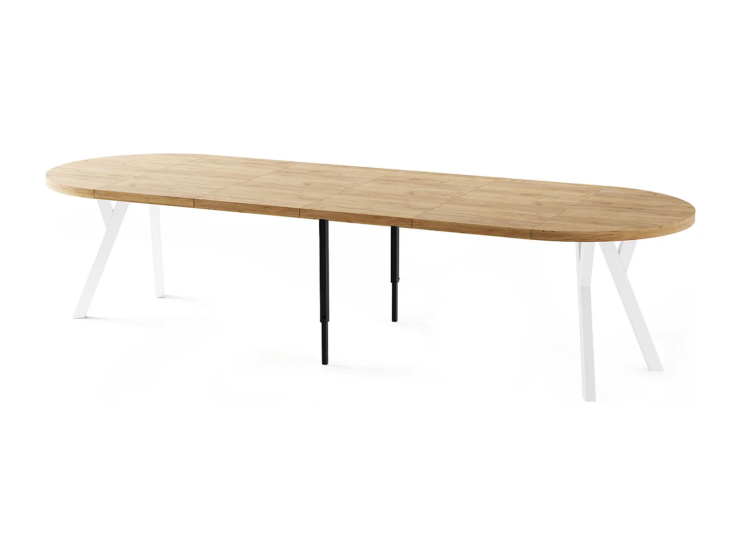 Table à Manger Ronde Extensible XXL Style Loft – 100 à 300cm – Grande Table avec Pieds en Bois Blanc – Table Extra Longue pour 5 à 16 Personnes – Chêne Marron Clair