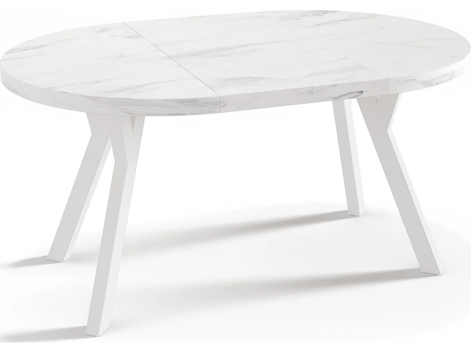 Table à Manger Extensible Ronde Designer - Style Loft, Peu Encombrant -  Pieds Blancs - 100 à 150 cm - Pour 5-8 personnes - Fabriqué en UE - Marbre Blanc - 150 cm