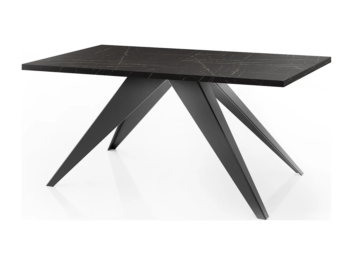 Table à Manger Vance Style Moderne - Table Rectangulaire Extensible de 140 à 240 cm, Pieds en Métal Noir Revêtement Poudre - 140 x 80 cm - Marbre Noir