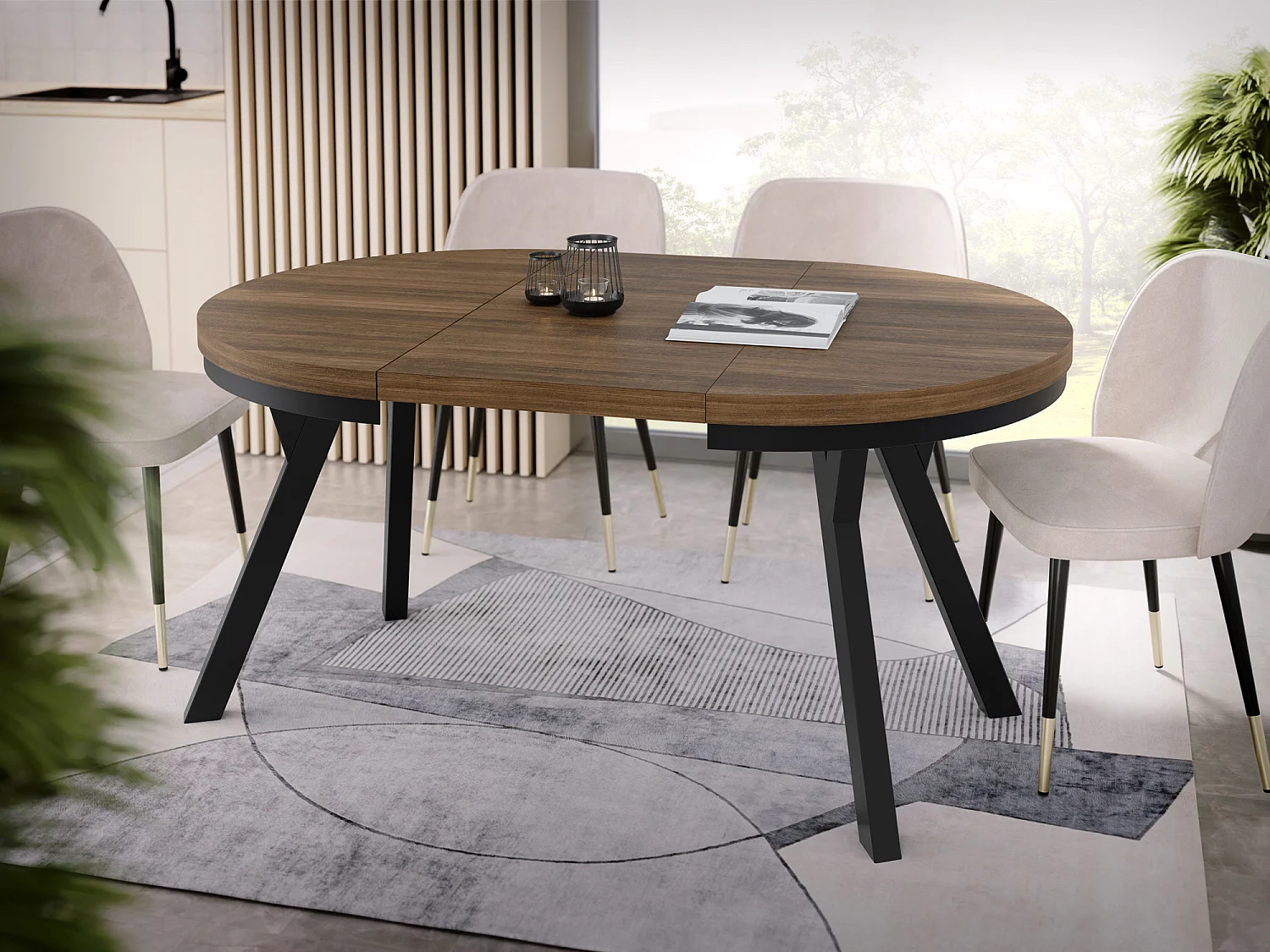 Table à Manger Extensible Ronde Designer - Style Loft, Peu Encombrant -  Pieds Noirs - 100 à 150 cm - Pour 5-8 personnes - Fabriqué en UE - Arvadonna - 150 cm
