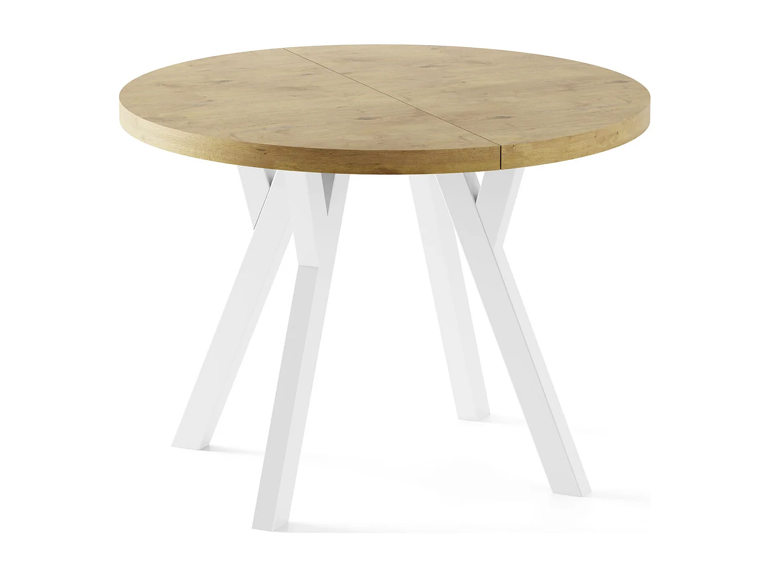 Table à Manger Ronde Extensible XXL Style Loft – 100 à 250cm – Grande Table avec Pieds en Bois Blanc – Table Extra Longue pour 5 à 14 Personnes – Chêne Marron Clair
