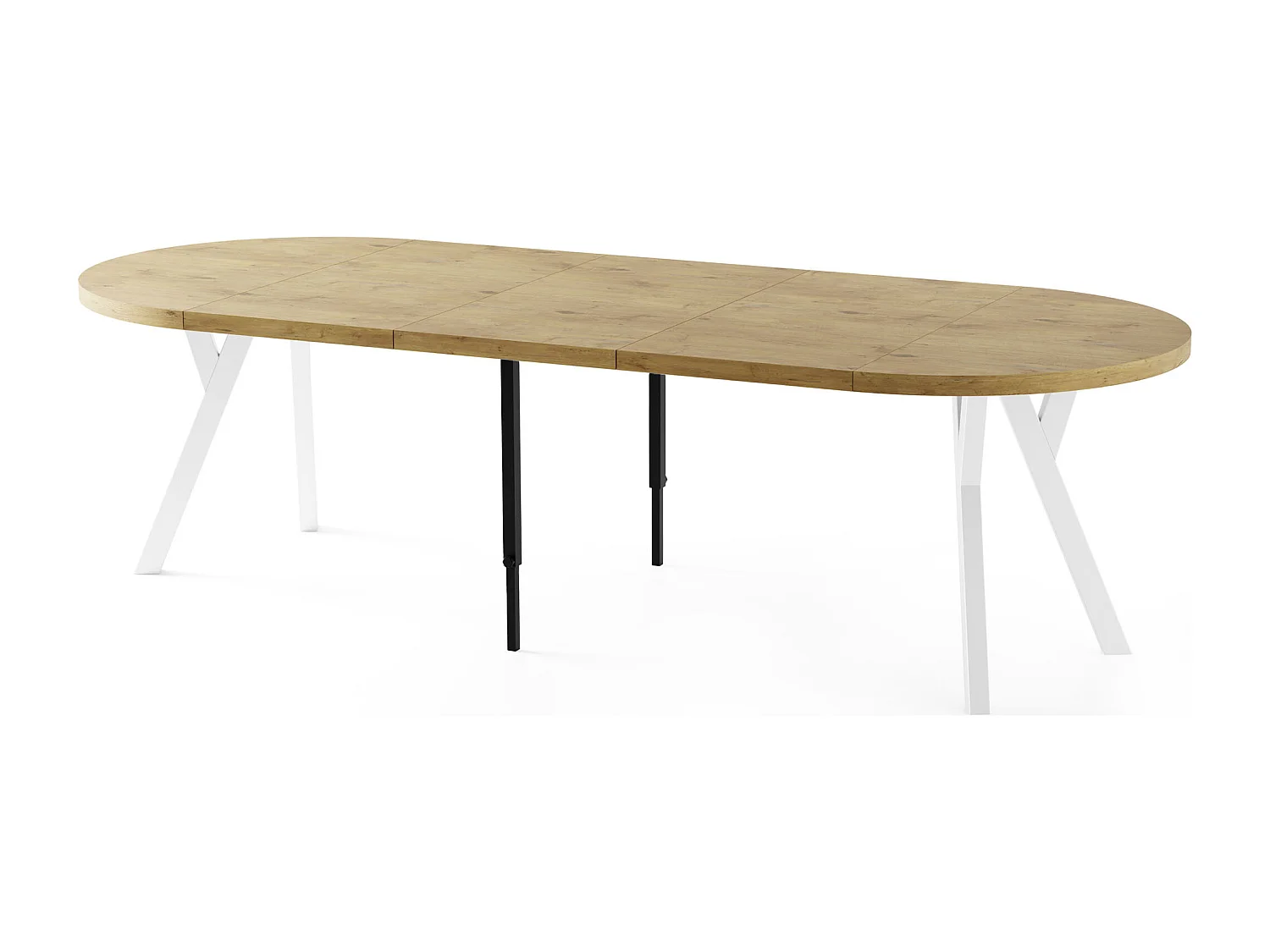 Table à Manger Ronde Extensible XXL Style Loft – 100 à 250cm – Grande Table avec Pieds en Bois Blanc – Table Extra Longue pour 5 à 14 Personnes – Chêne Marron Clair