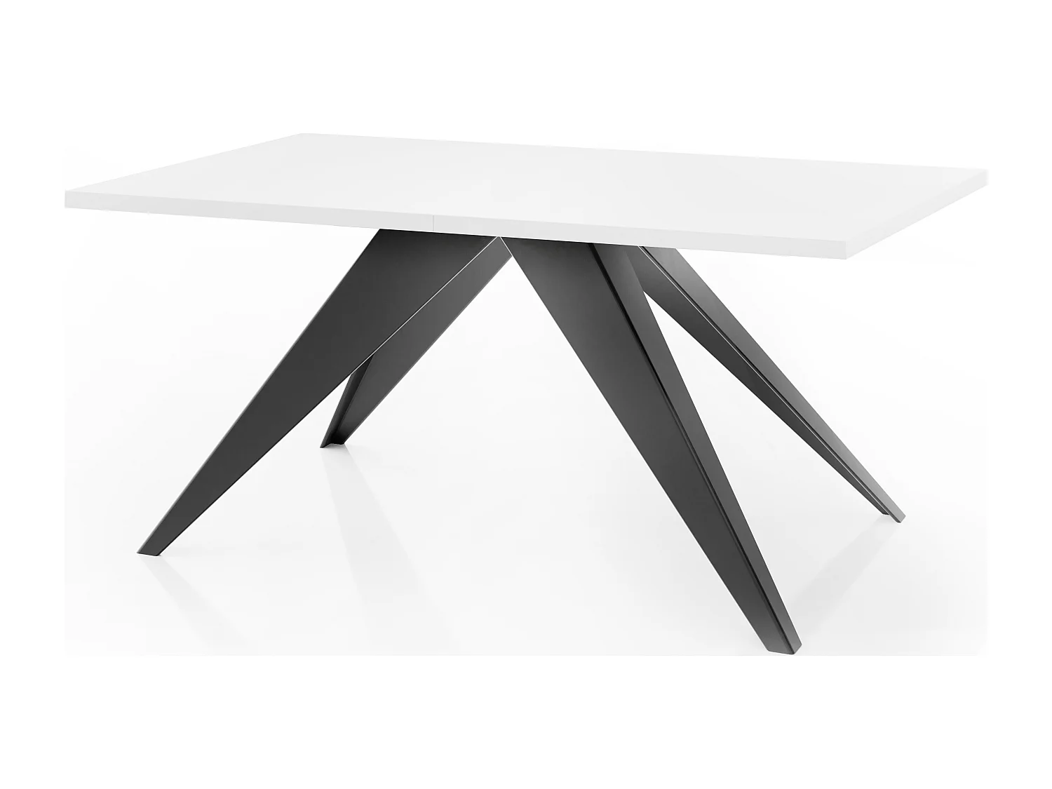 Table à Manger Vance Style Moderne - Table Rectangulaire Extensible de 160 à 260 cm, Pieds en Métal Noir Revêtement Poudre - 160 x 90 cm - Blanc