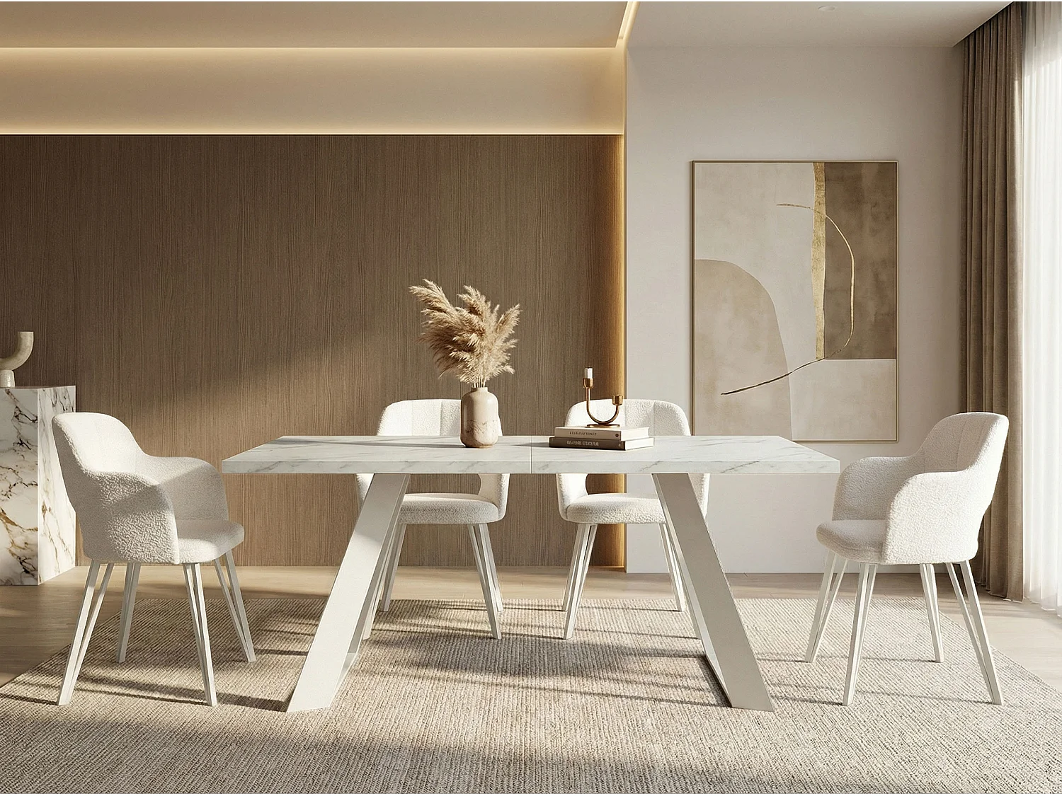 Table à Manger Rectangulaire Extensible avec Cadre Métallique Noir – Table Économiseuse d'Espace Style Loft pour Salon – Blanc avec Pieds Métalliques Noirs – 160...