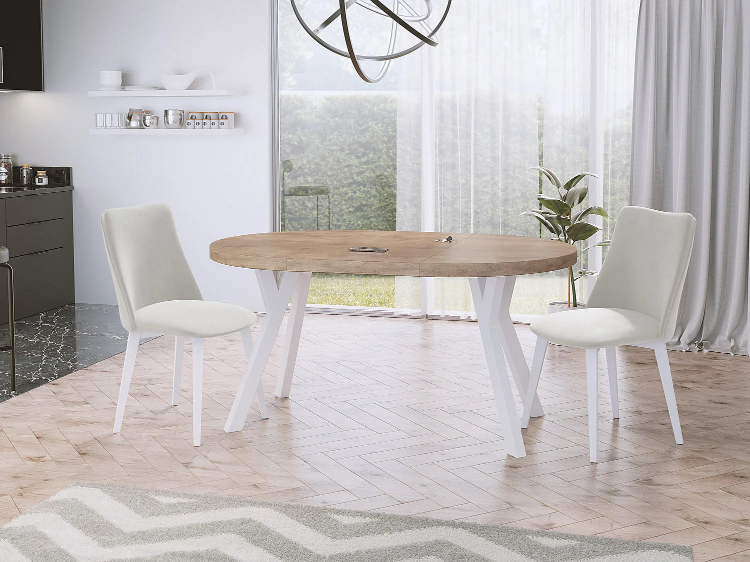 Table à Manger Extensible Ronde Designer - Style Loft, Peu Encombrant -  Pieds Blanc - 100 à 150 cm - Pour 5-8 personnes - Fabriqué en UE - Chêne Sonoma - 150 cm