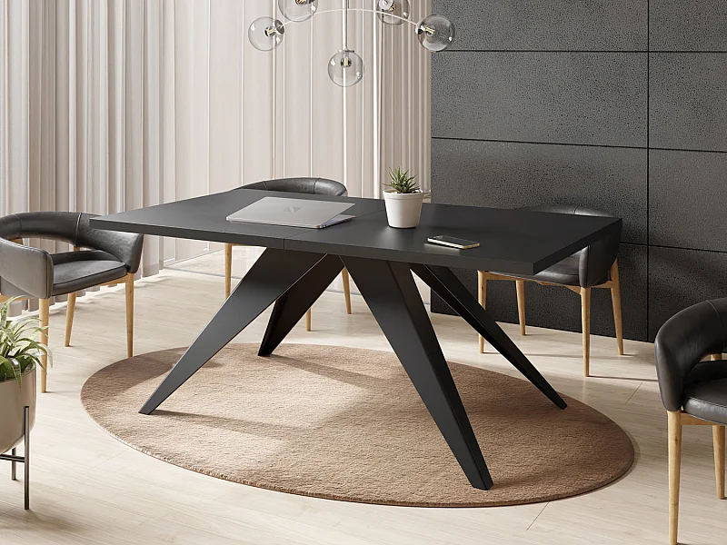 Table à Manger Vance Style Moderne - Table Rectangulaire Extensible de 140 à 240 cm, Pieds en Métal Noir Revêtement Poudre - 140 x 80 cm - Noir